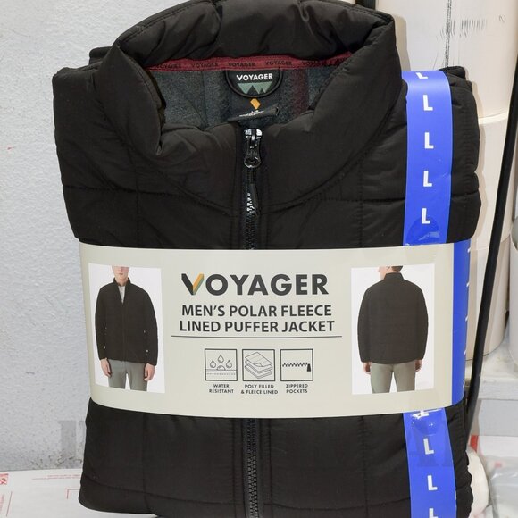 Voyager Men's Polar Fleece Lined Puffer Jacket - Black - Picture 2 of 8
